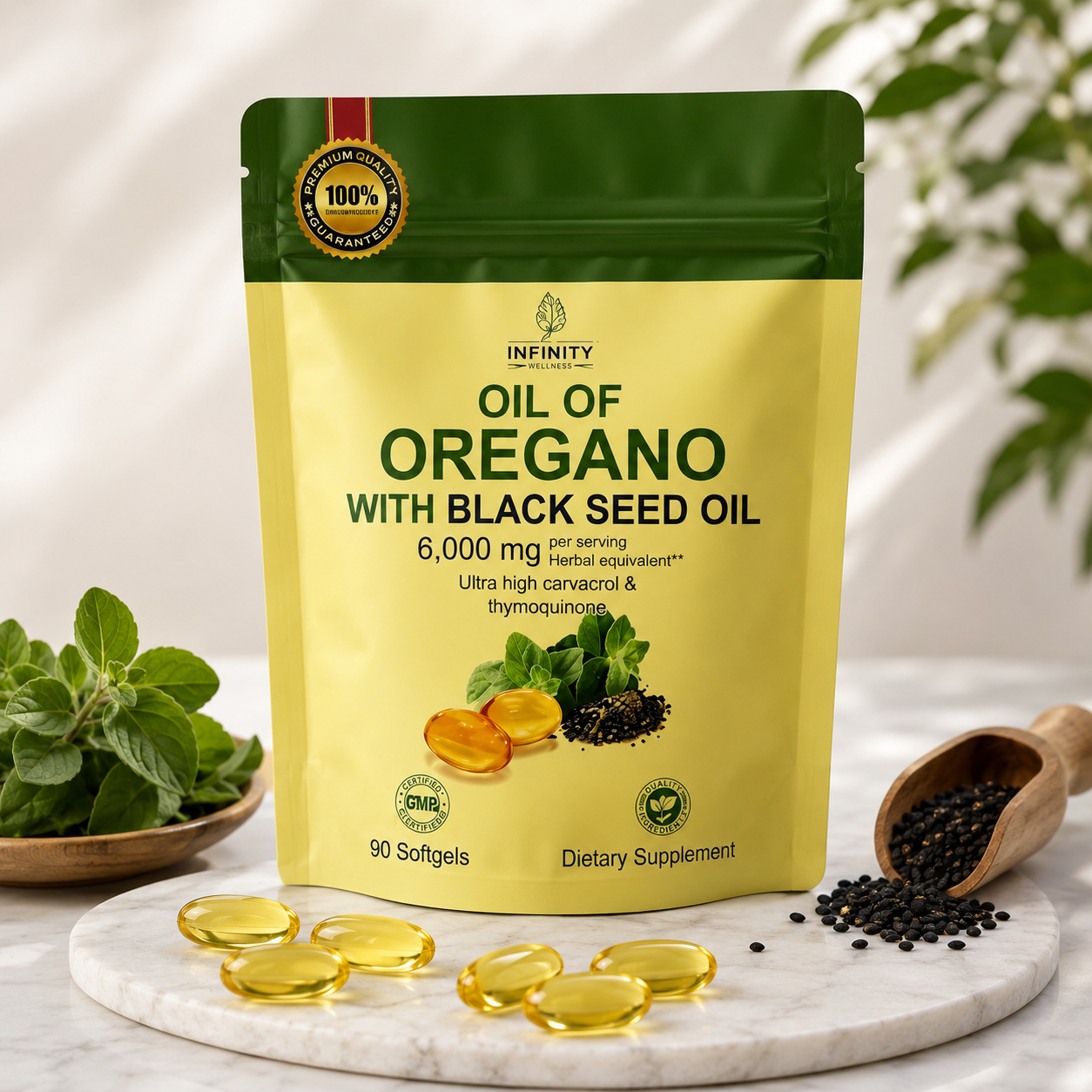 Oregano Oil + Black Seed Oil 6000 mg (90 Softgels)